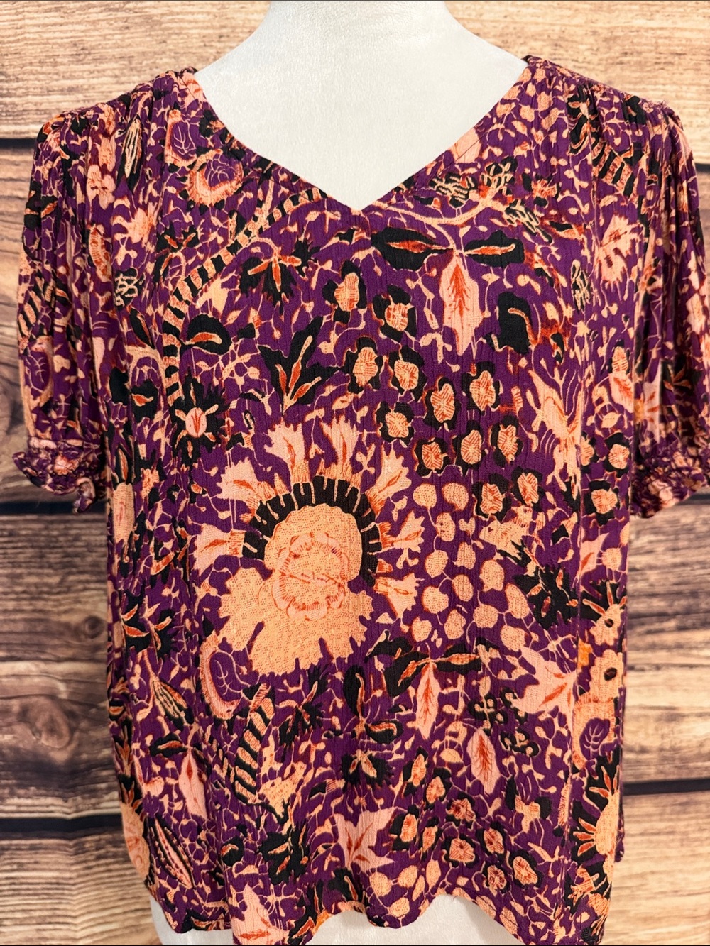 Rachel Zoe Purple and Peach Floral V-Neck Blouse
